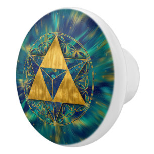 Merkabah in Flower of life Ceramic Knob