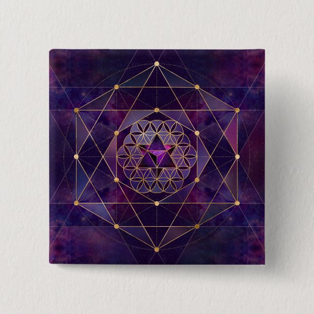 Merkabah in flower of life - Sacred Geometry Button (Front)
