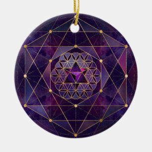 Merkabah in flower of life - Sacred Geometry Ceramic Ornament