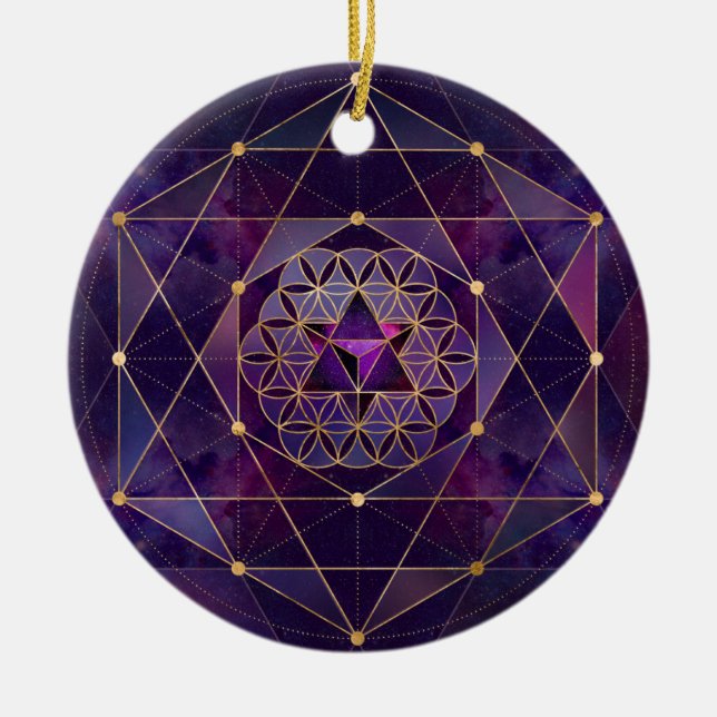 Merkabah in flower of life - Sacred Geometry Ceramic Ornament (Front)