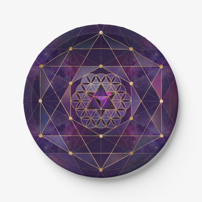 Merkabah in flower of life - Sacred Geometry Paper Plates (Front)