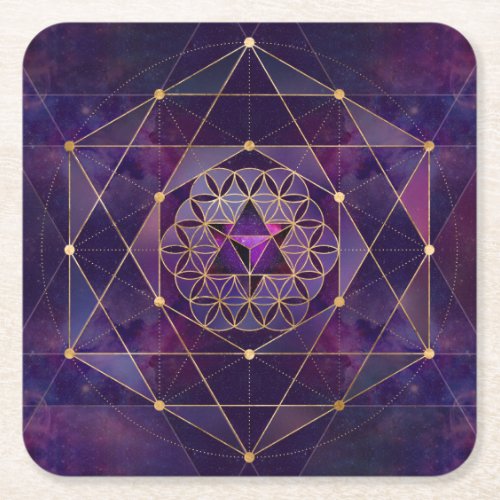 Merkabah in flower of life _ Sacred Geometry Square Paper Coaster