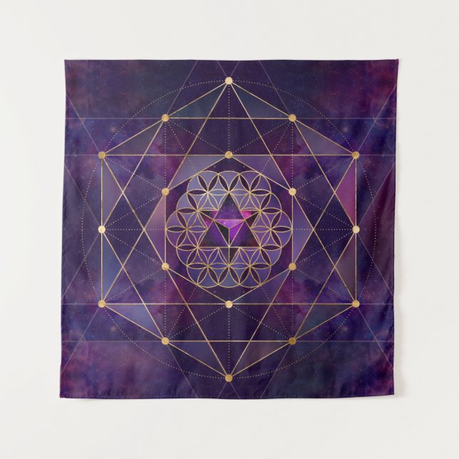 Merkabah in flower of life - Sacred Geometry Tapestry (Front)