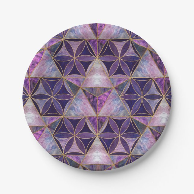 Merkabah on Flower of life pattern Paper Plates (Front)