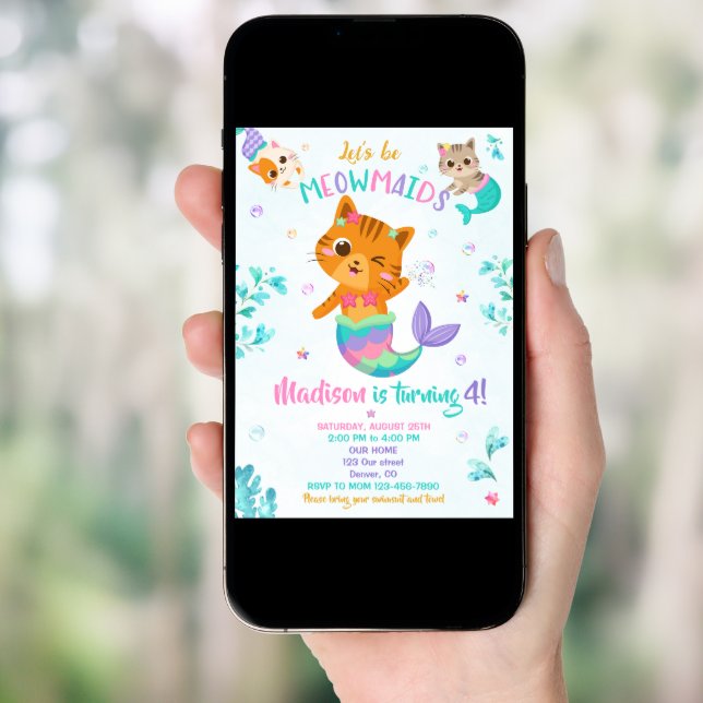 Merkitten birthday invitation Girl Magical party (Front Digital)