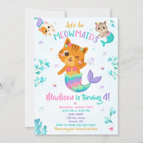 Merkitten birthday invitation Girl Magical party