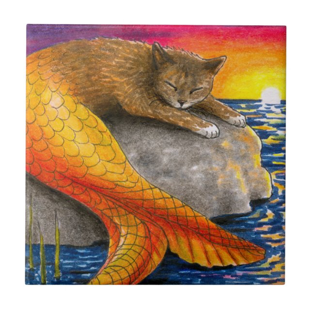 Merkitty Cat Mermaid 30 Ceramic Tile (Front)