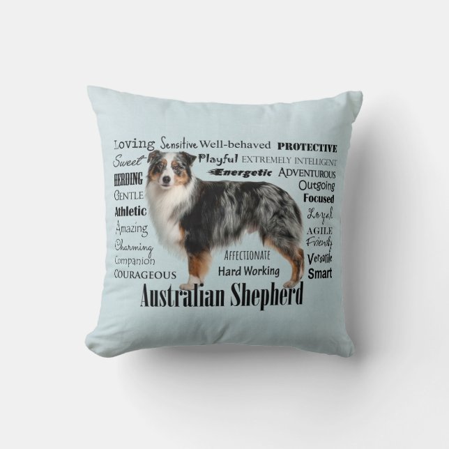 Merle Australian Shepherd Throw Pillow (Front)