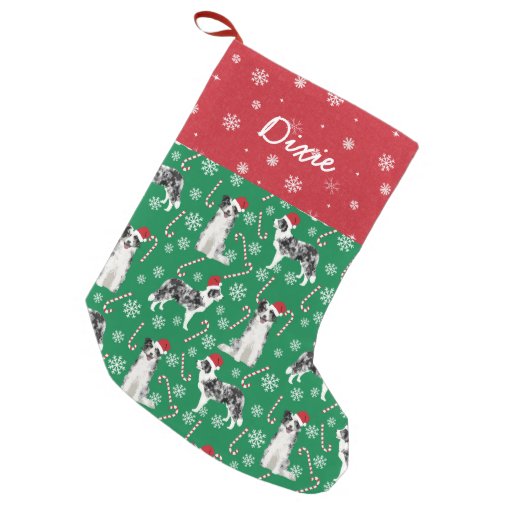 Merle Border Collie Dog Name Small Christmas Stocking | Zazzle