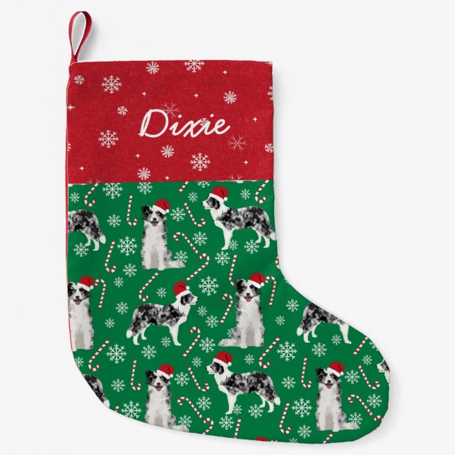 Merle Border Collie Dog Name Small Christmas Stocking (Front)