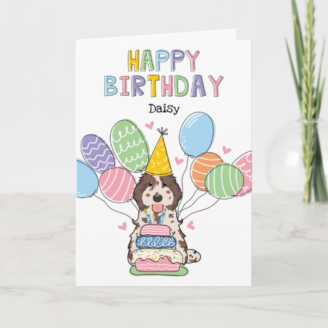 Merle Cockapoo Cavapoo Dog Happy Birthday Card (Front)
