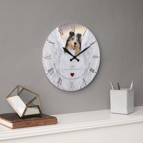 Merle Collie Angel Memorial Golden Roman Dial _ Large Clock