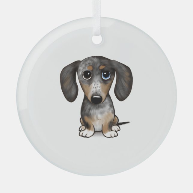 Merle Dapple Dachshund Cute Wiener Dog   Glass Ornament (Front)