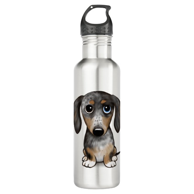 Merle Dapple Dachshund Cute Wiener Dog   Stainless Steel Water Bottle (Front)