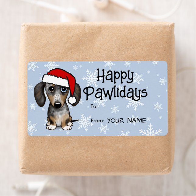 Merle Dapple Dachshund Dog Christmas To From Gift Label (Insitu)