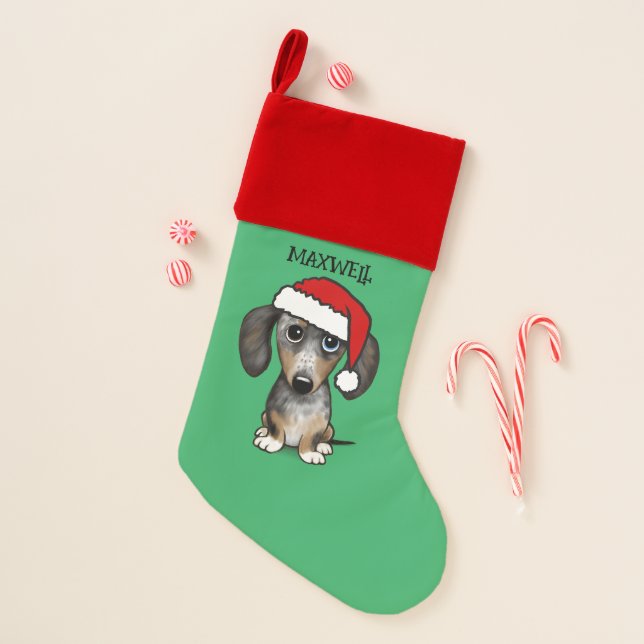 Merle Dapple Dachshund Santa Cute Dog Christmas Stocking (Front)