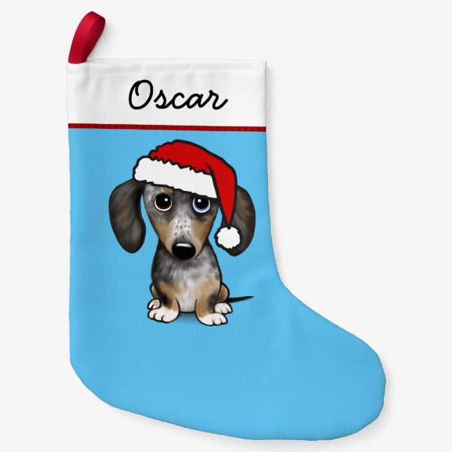 Merle Dapple Dachshund Santa Cute Dog Small Christmas Stocking (Front)