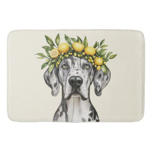 Merle Great Dane Dog Lemon Crown Bath Mat