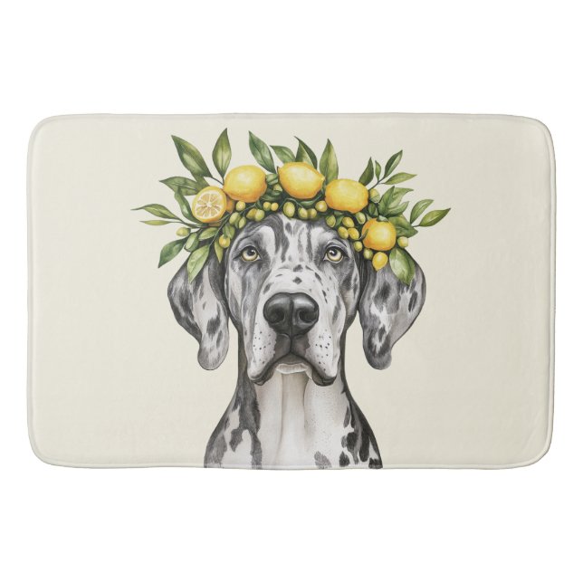 Merle Great Dane Dog Lemon Crown Bath Mat (Front)