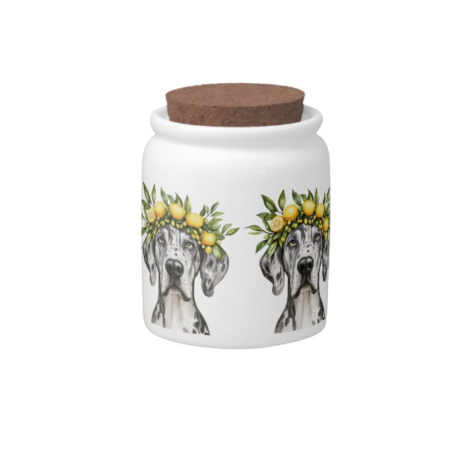 Merle Great Dane Dog Lemon Crown Candy Jar (Front)