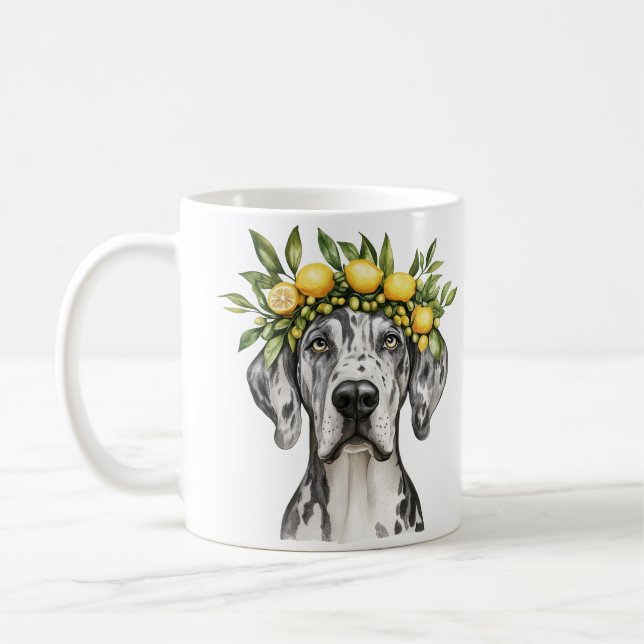 Merle Great Dane Dog Lemon Crown Coffee Mug (Left)