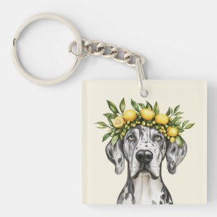 Merle Great Dane Dog Lemon Crown Keychain