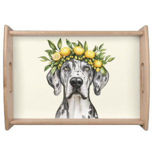 Merle Great Dane Dog Lemon Crown Serving Tray