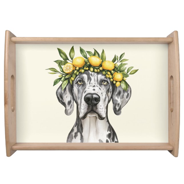 Merle Great Dane Dog Lemon Crown Serving Tray (Front)