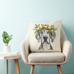 Merle Great Dane Dog Lemon Crown Throw Pillow