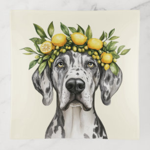 Merle Great Dane Dog Lemon Crown Trinket Tray