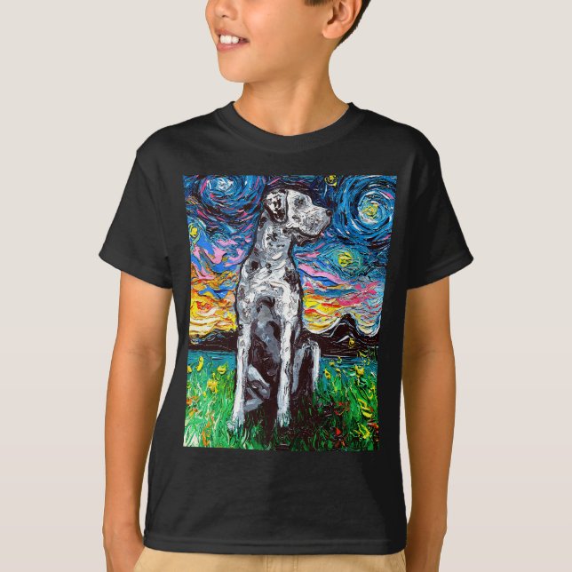 Merle Great Dane Starry Night Impressionist Dog Ar T-Shirt (Front)