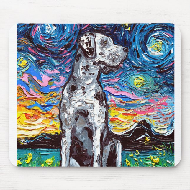 Merle Great Dane Starry Night Impressionist Dog Mouse Pad (Front)