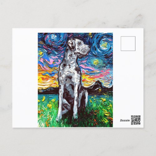 Merle Great Dane Starry Night Impressionist Dog Postcard