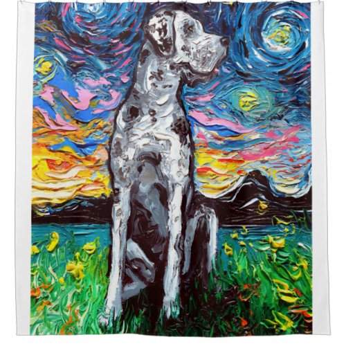 Merle Great Dane Starry Night Impressionist Dog Shower Curtain