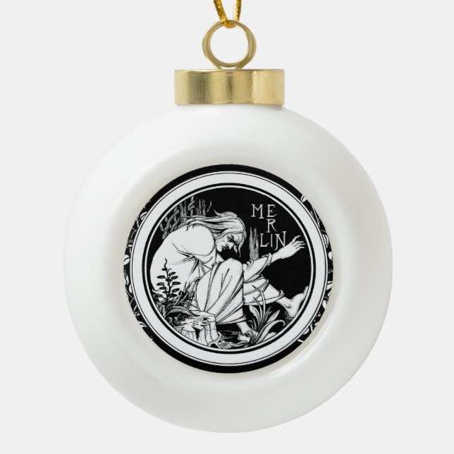 Merlin Art Nouveau fantasy Ceramic Ball Christmas Ornament (Front)