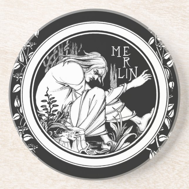 Merlin Art Nouveau fantasy Drink Coaster (Front)