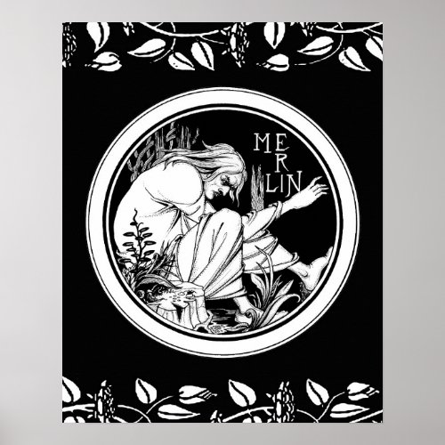 Merlin Art Nouveau fantasy Poster