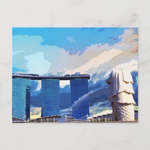 Merlion Marina Bay Architecture Singapore Postcard