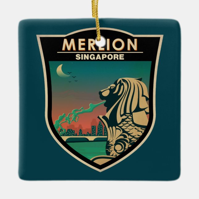 Merlion Singapore Travel Vintage Art Ceramic Ornament (Front)