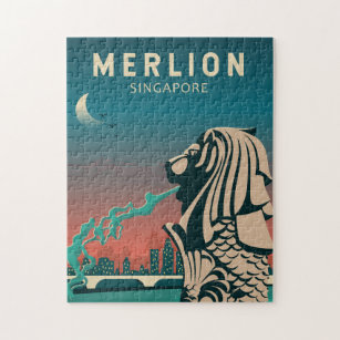 Merlion Singapore Travel Vintage Art Jigsaw Puzzle