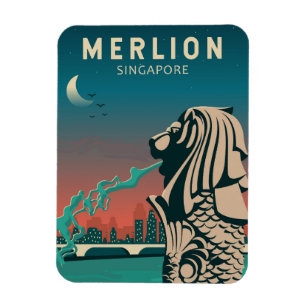 Merlion Singapore Travel Vintage Art Magnet
