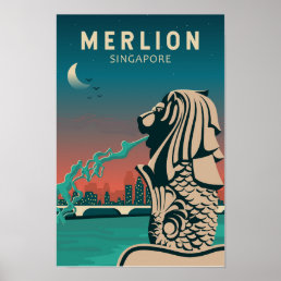 Merlion Singapore Travel Vintage Art Poster