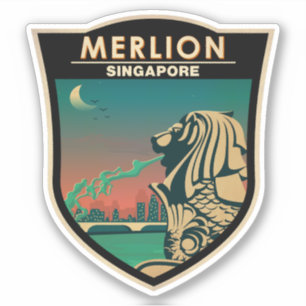 Merlion Singapore Travel Vintage Art Sticker