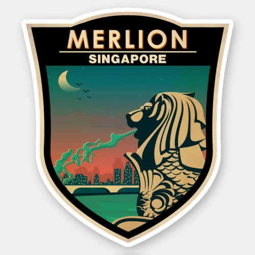 Merlion Singapore Travel Vintage Art Sticker
