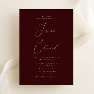 Merlot and Gold Wedding Invitation