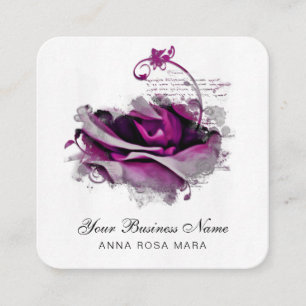 *~* Merlot Burgundy Logo QR Rose Floral Flower Sq Square Business Card