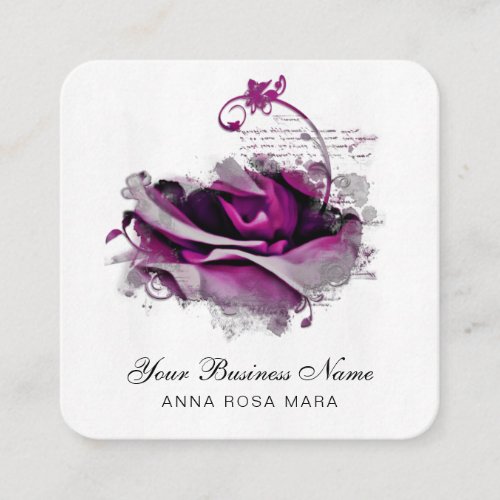  Merlot Burgundy Logo QR Rose Floral Flower  Sq Square Business Card