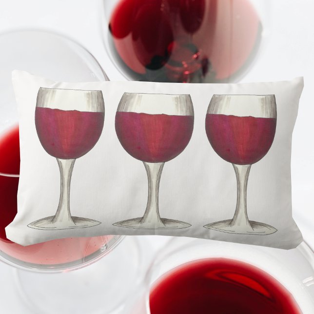 Merlot Cabernet Red Wine Glass Winery Vineyard Lumbar Pillow (Red wine glasses pillow)
