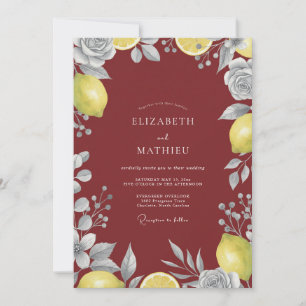 Merlot Citrus Foliage Eucalyptus Wedding Invitation