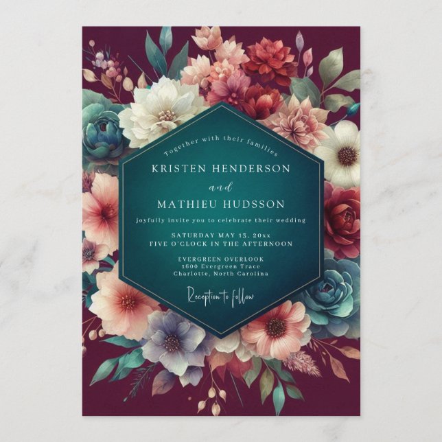 Merlot Floral Wedding Invitation (Front)